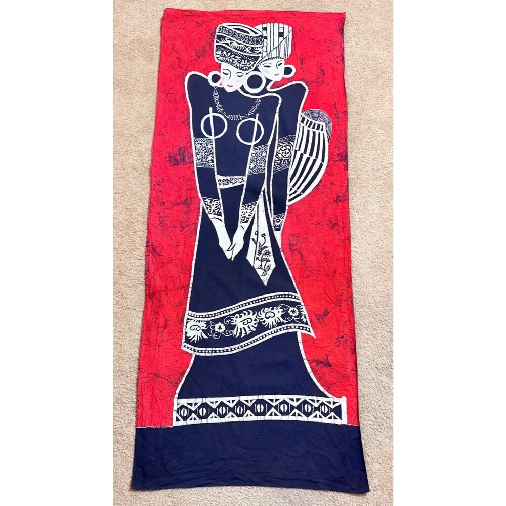 Vintage Merchant Twins Batik Wall Hanging 51x21 Two Women Textile Art Boho